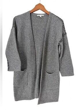 Autumn Cashmere Open Heather Gray Cardigan with Black Stitching
